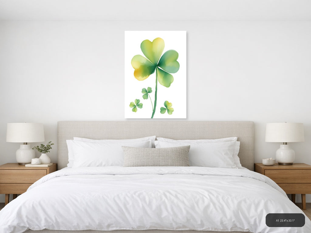 Four Leaf Clover Watercolor Portrait Wall Art — A1 / Bedroom
