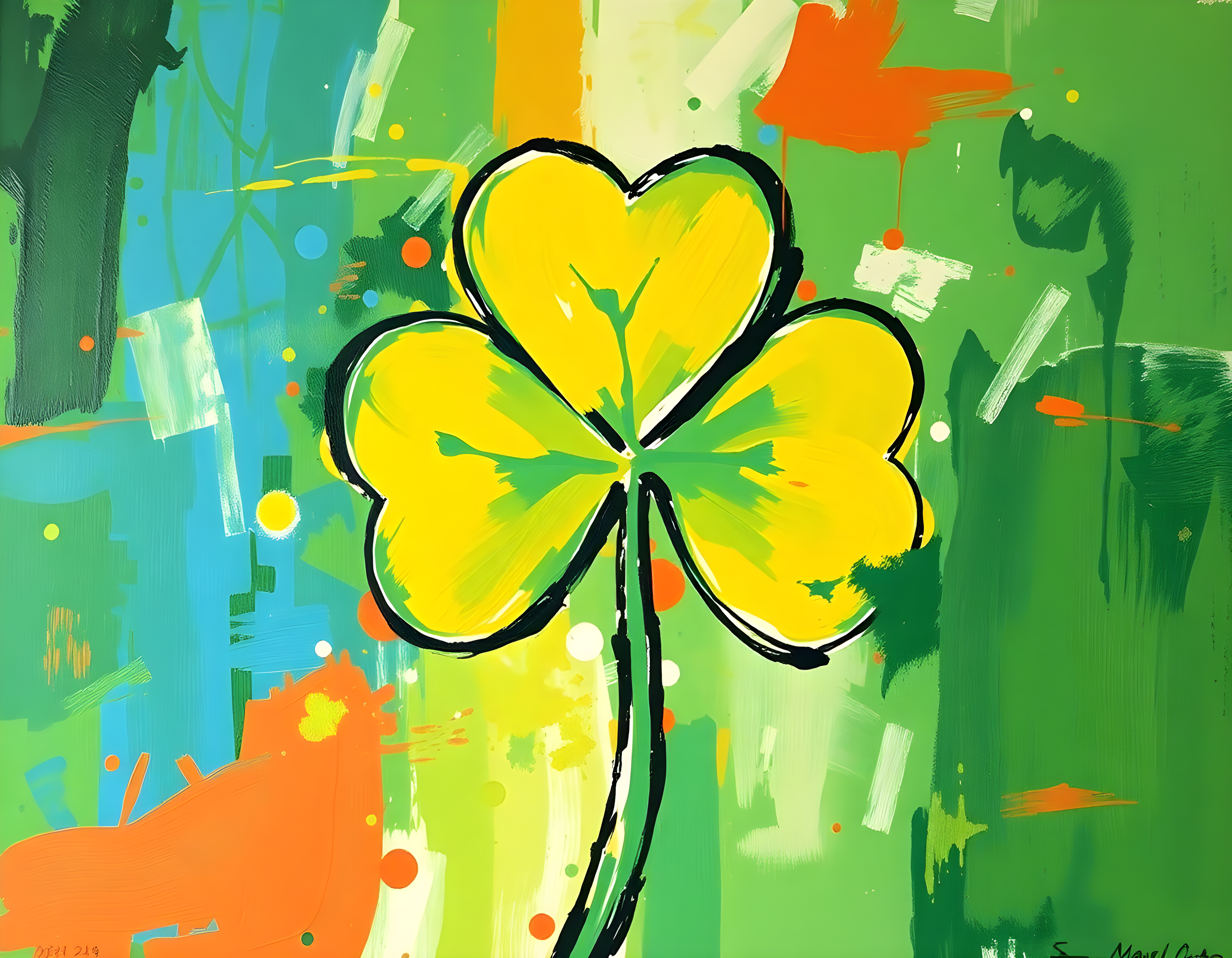 Yellow Four-Leaf Clover Abstract Flower Wall Art