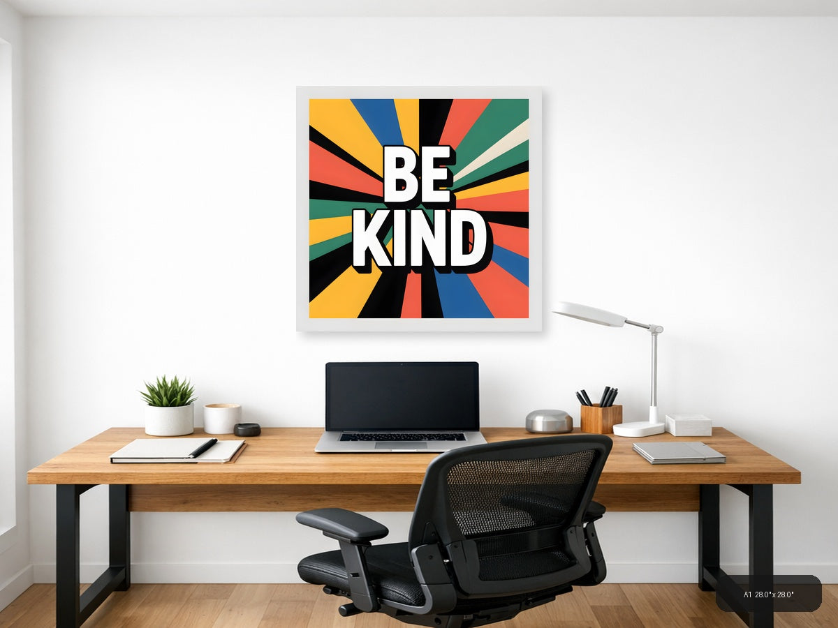 Be Kind Retro Sunburst Motivational Wall Art — A1 / Office