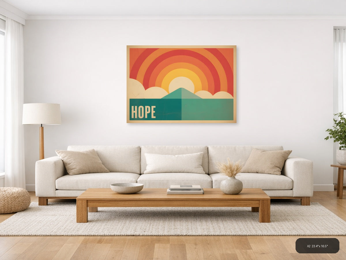 Vintage Hope Rainbow Mountain Sunrise Landscape Wall Art — A2 / Living Room