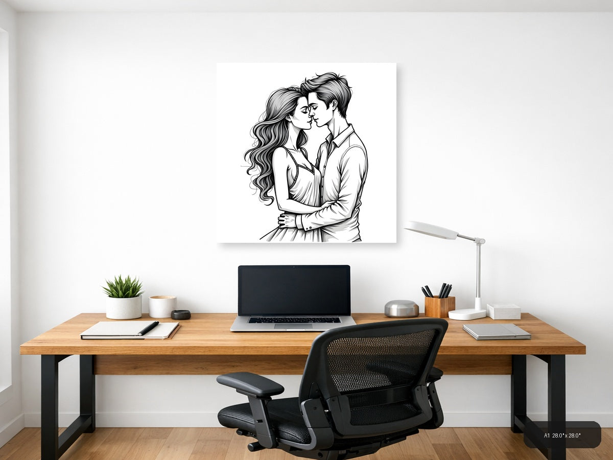 Romantic Couple Line Art Portrait Wall Art — A1 / Office