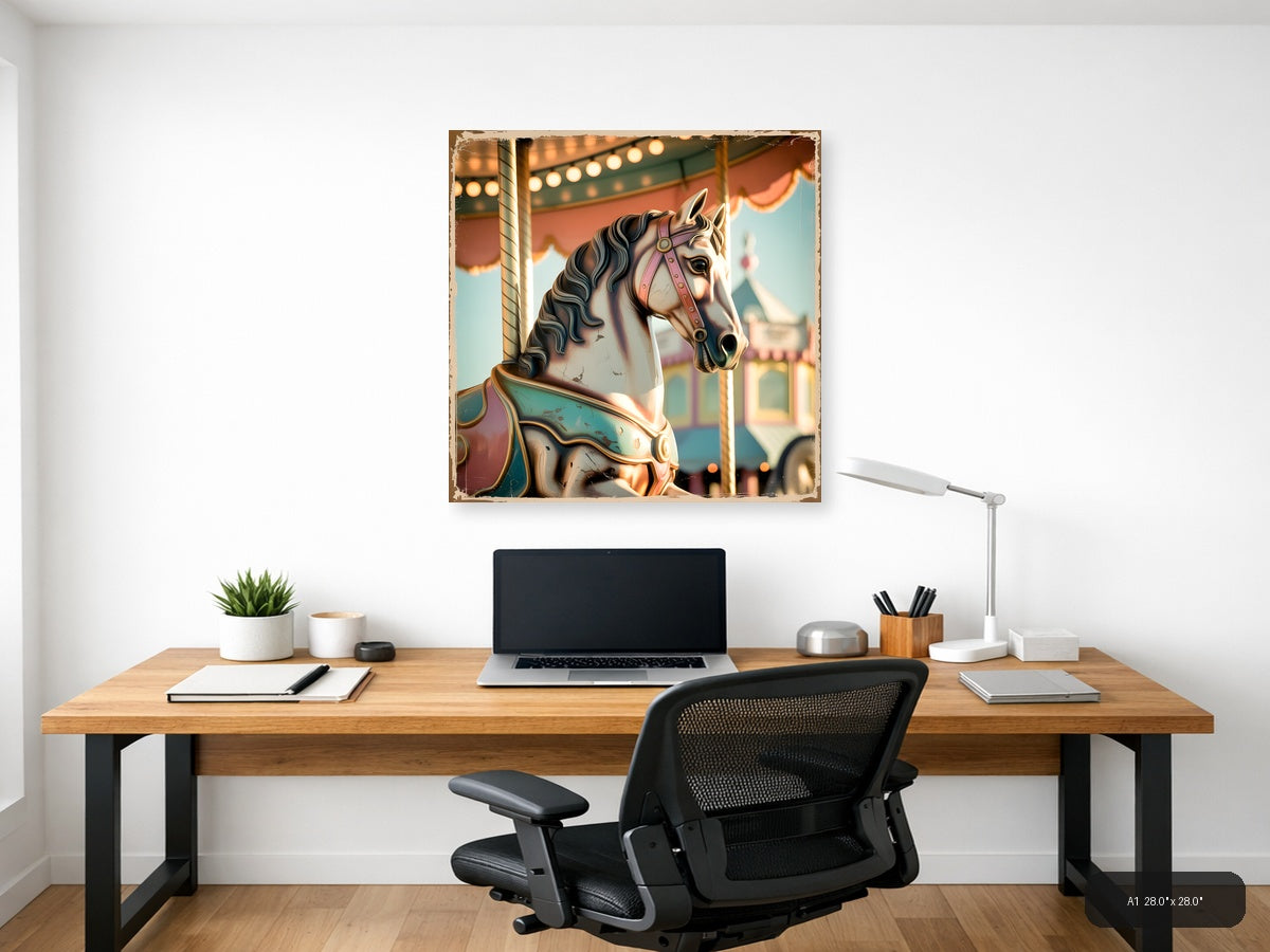 Vintage Carousel Horse with Ornate Saddle Wall Art — A1 / Office