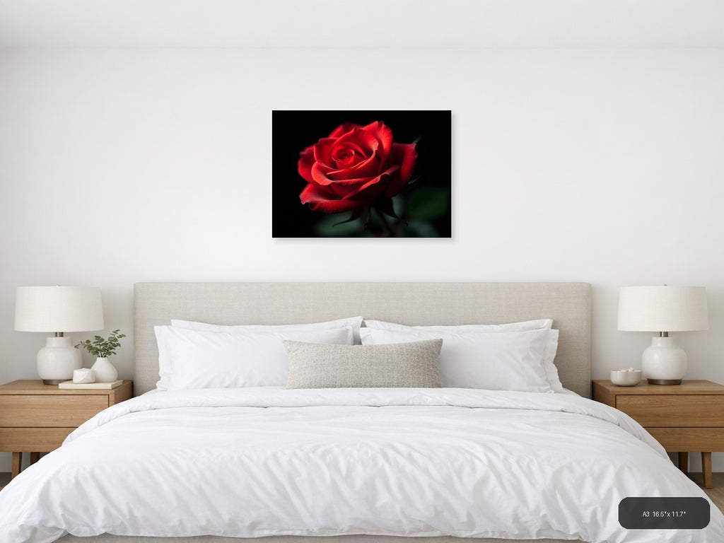 Red Rose on Black - Fine Art Photography Wall Art — A3 / Bedroom