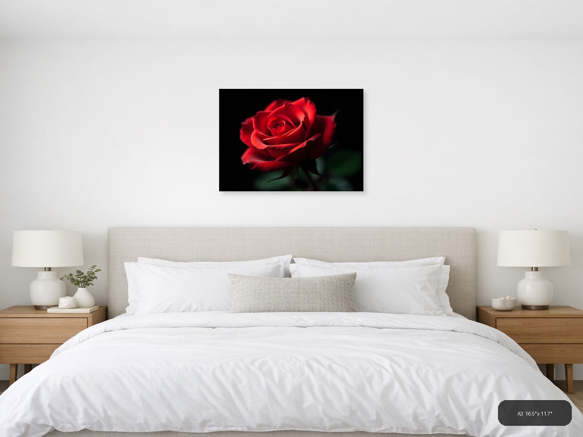 Red Rose on Black - Fine Art Photography Wall Art — A3 / Bedroom