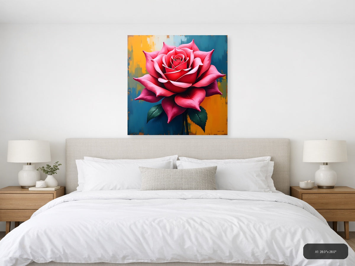 Vibrant Red Rose Abstract Modern Floral Wall Art — A1 / Bedroom