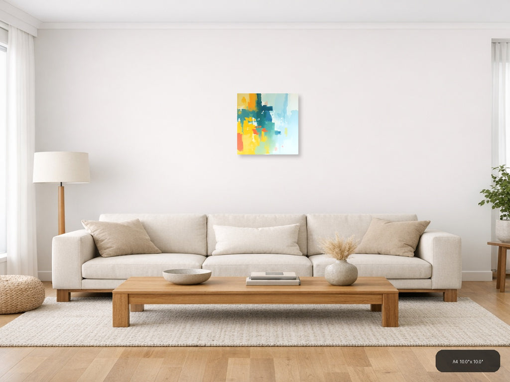 Abstract Colour Gradient Modern Yellow Blue Wall Art — A4 / Living Room