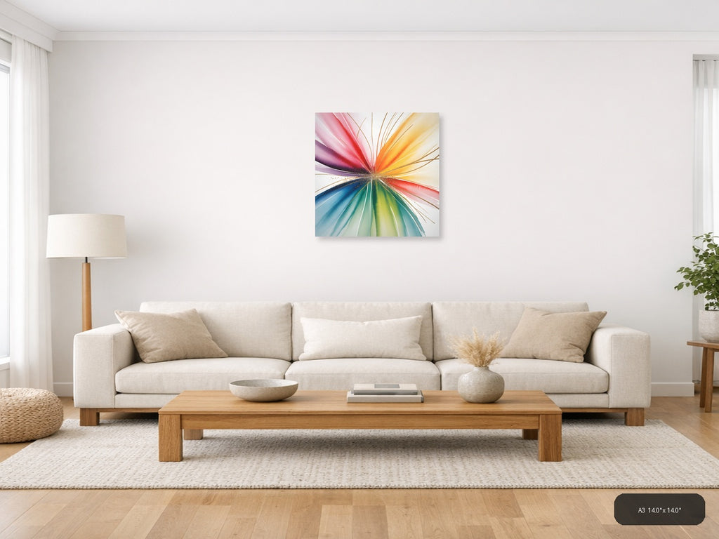 Rainbow Watercolor Sunburst Abstract Wall Art — A3 / Living Room