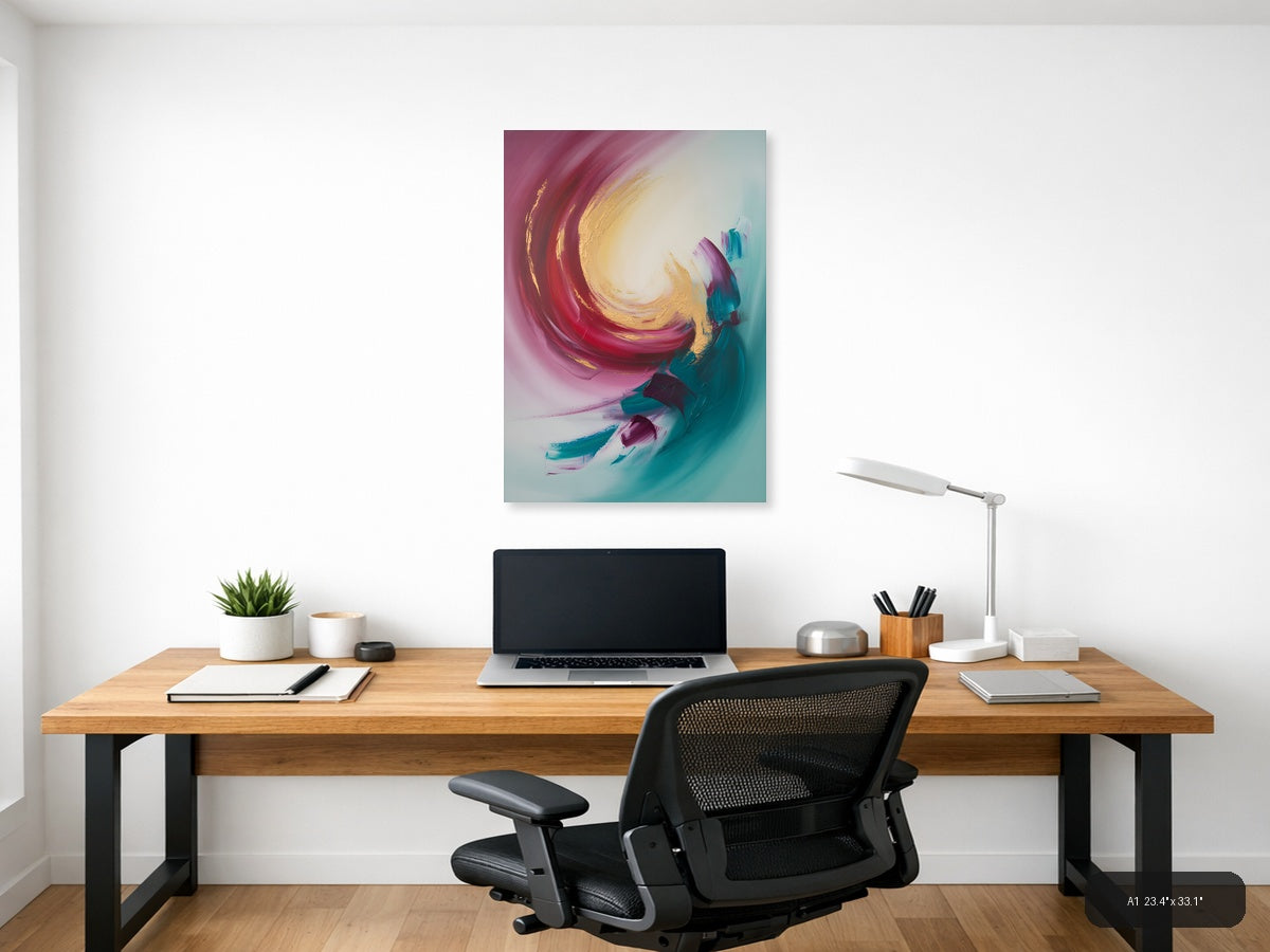 Abstract Spiral Pink Gold Turquoise Canvas Wall Art — A1 / Office