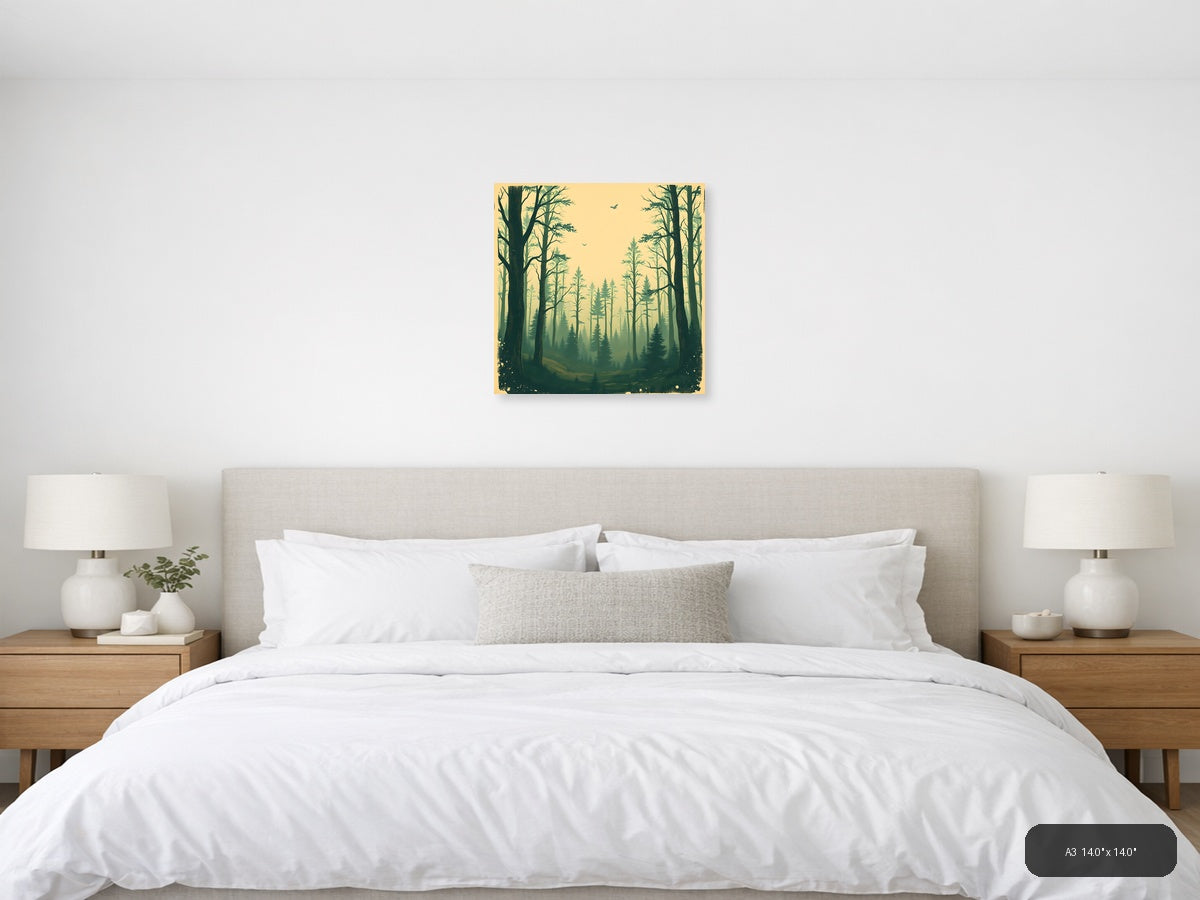 Vintage Forest Mist Landscape Wall Art — A3 / Bedroom