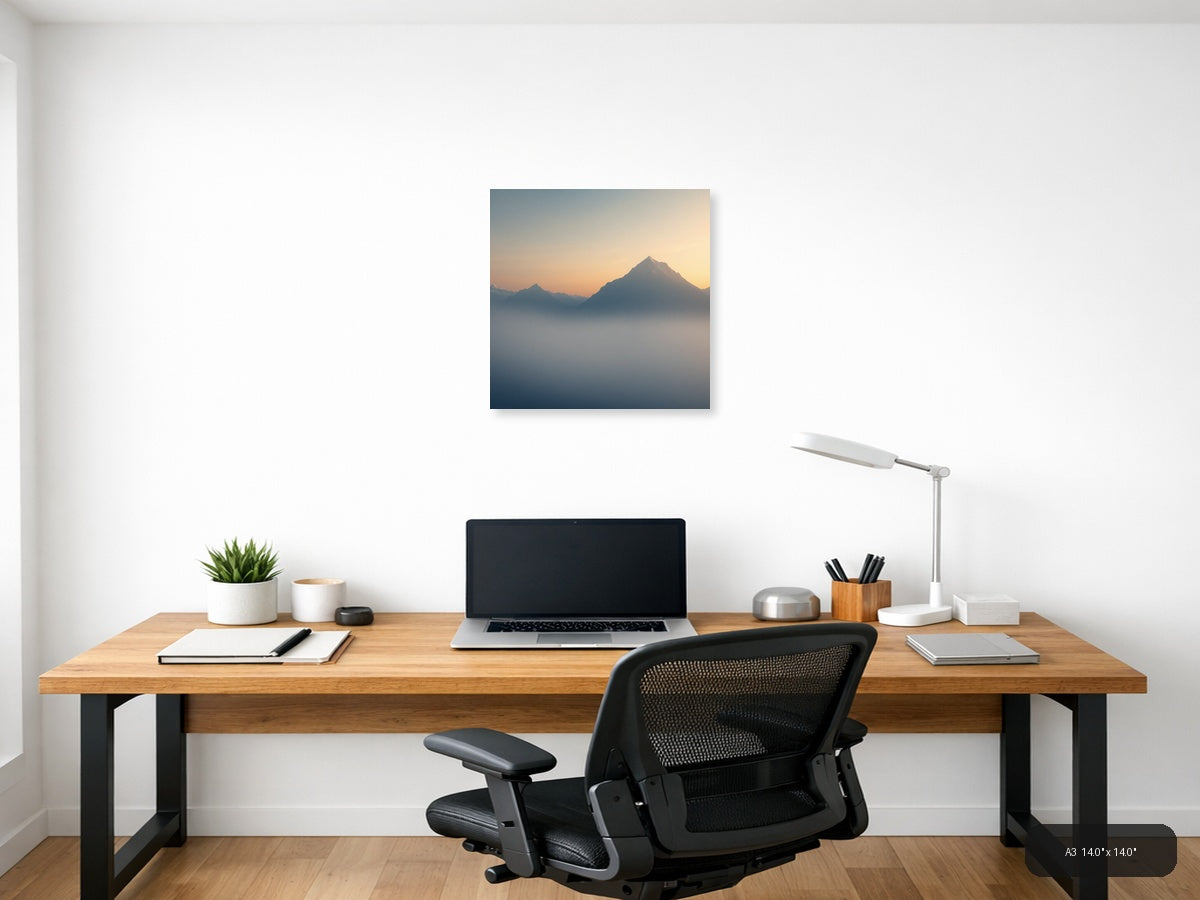 Misty Mountain Peak Minimalist Sunrise Wall Art — A3 / Office