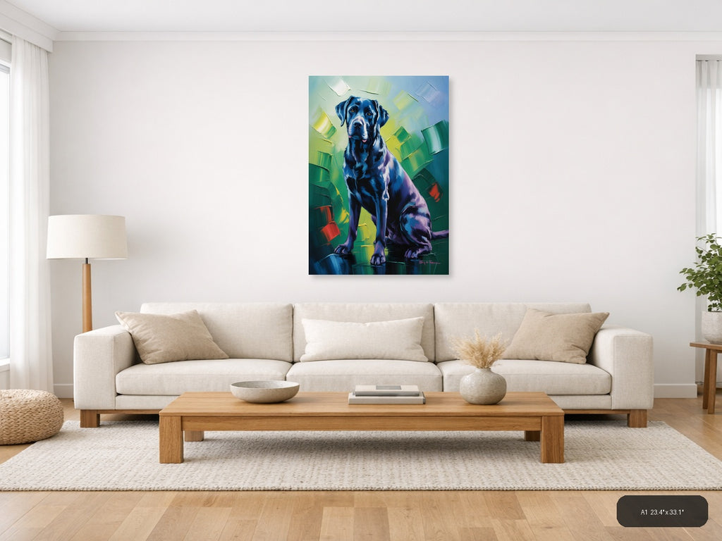 Abstract Blue Labrador Portrait Modern Wall Art — A1 / Living Room