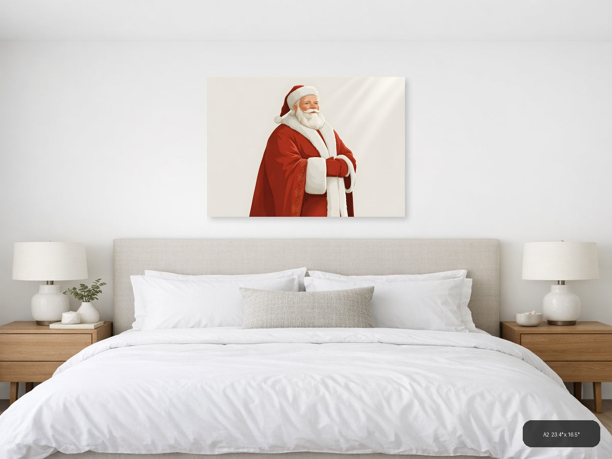 Minimalist Santa Claus Portrait Red White Wall Art — A2 / Bedroom