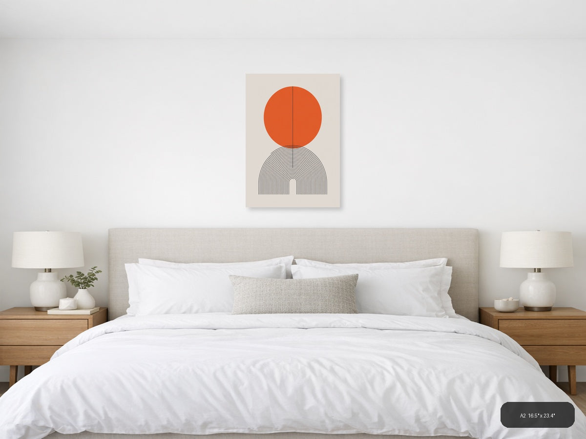 Orange Circle with Line Art Arch Minimalist Wall Art — A2 / Bedroom