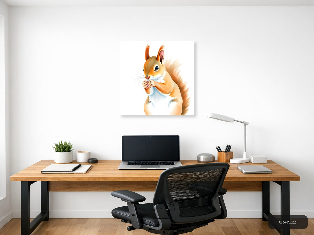 Playful Squirrel Watercolor Wall Art - Orange & Cream — A2 / Office