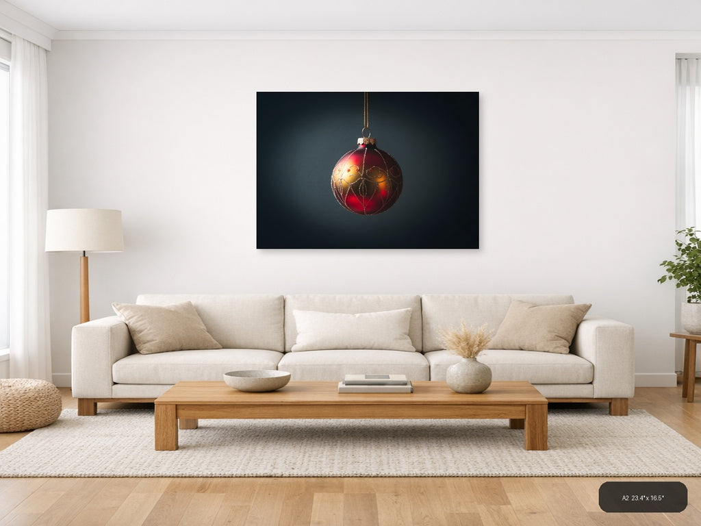 Red Gold Christmas Ornament Photography Wall Art — A2 / Living Room