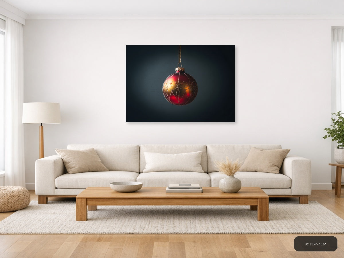 Red Gold Christmas Ornament Photography Wall Art — A2 / Living Room