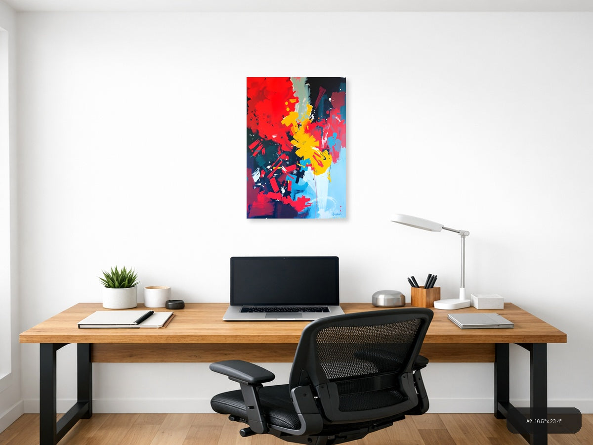 Abstract Colorful Explosion Yellow Red Blue Wall Art — A2 / Office