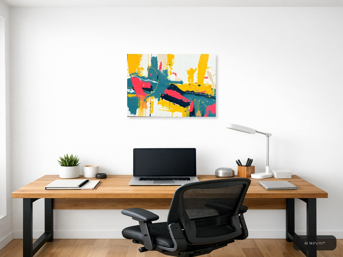 Vibrant Abstract Expressionist Landscape Wall Art — A3 / Office