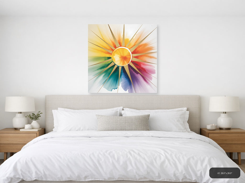 Golden Sun Watercolor Chakra Spectrum Wall Art — A1 / Bedroom