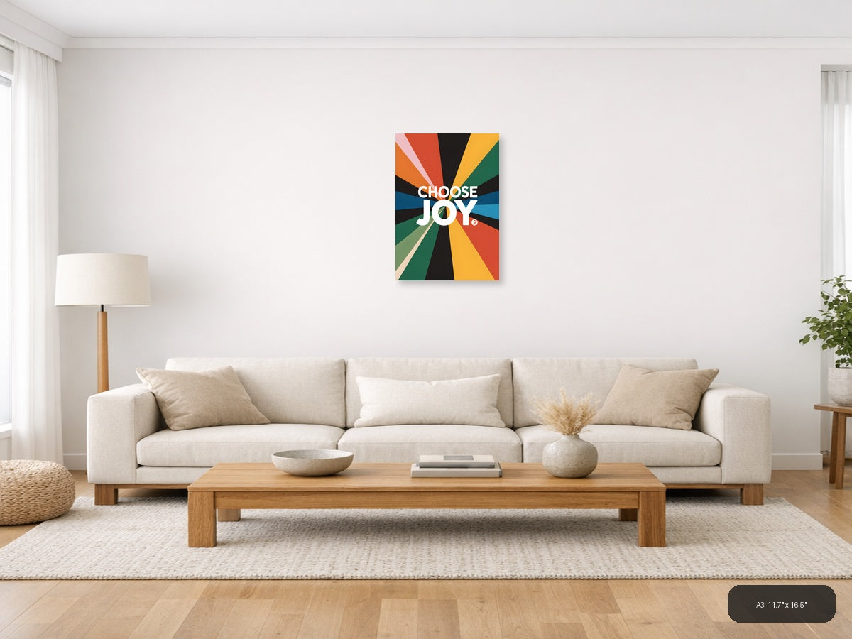 Choose Joy Colorful Radial Sunburst Photography Wall Art — A3 / Living Room
