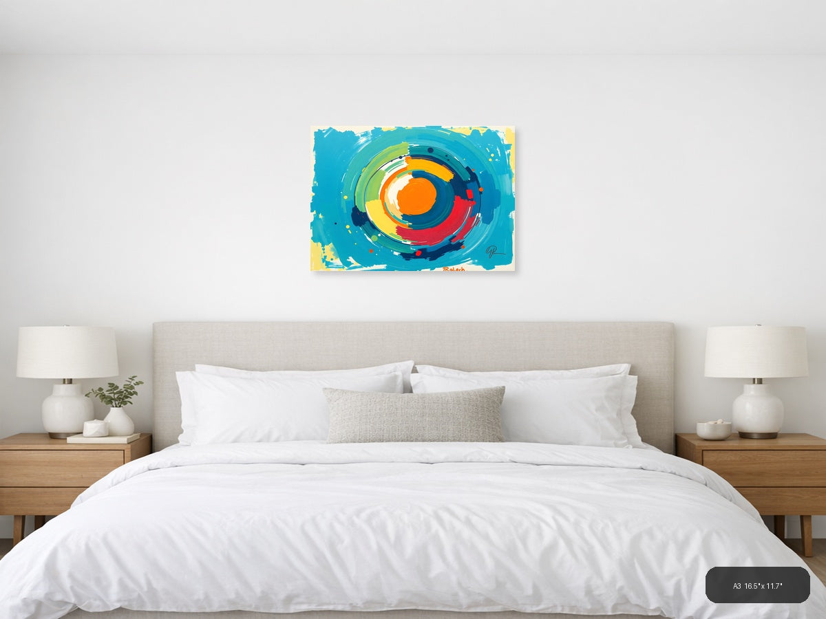 Colorful Abstract Concentric Circles Modern Wall Art — A3 / Bedroom