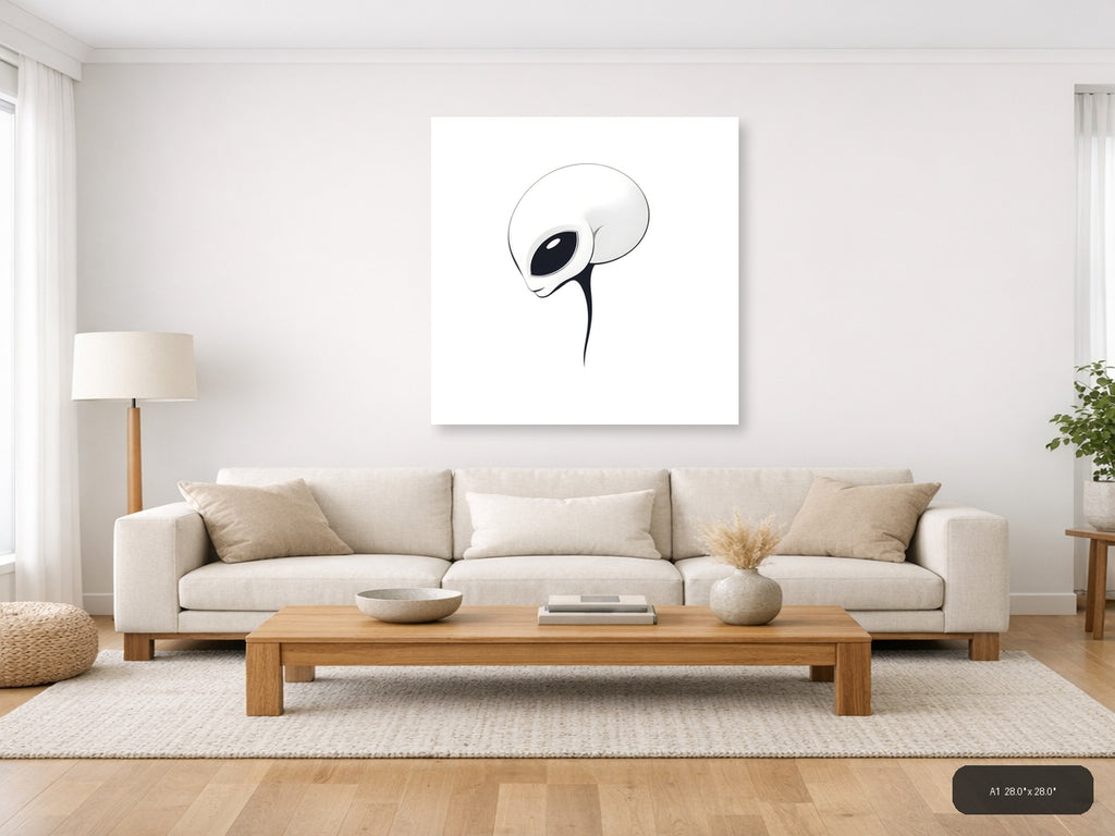 Minimalist Alien Head with Large Eyes Wall Art — A1 / Living Room
