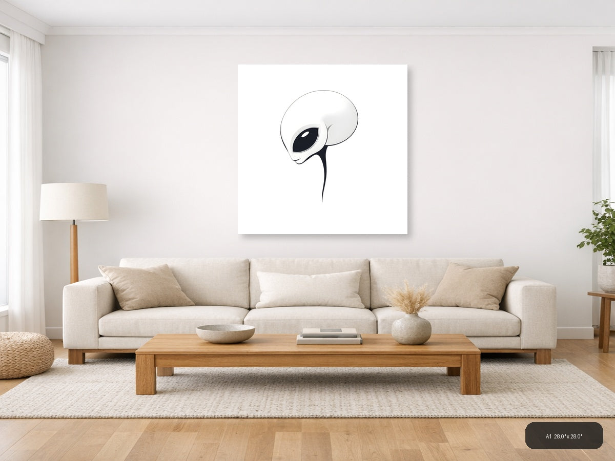 Minimalist Alien Head with Large Eyes Wall Art — A1 / Living Room