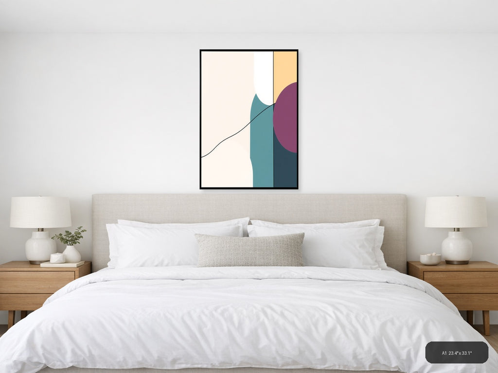 Minimalist Geometric Curves Teal Purple Wall Art — A1 / Bedroom