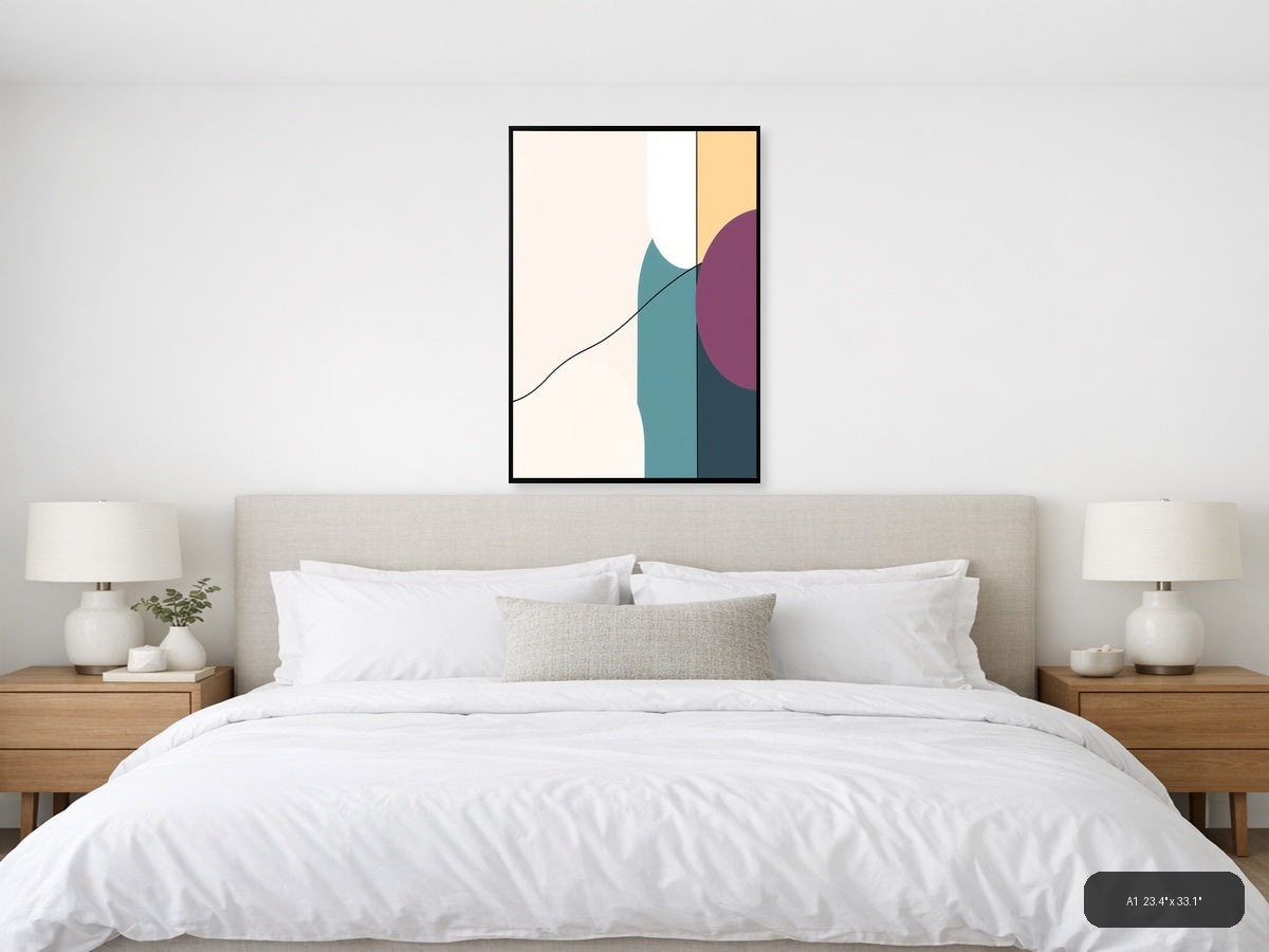 Minimalist Geometric Curves Teal Purple Wall Art — A1 / Bedroom