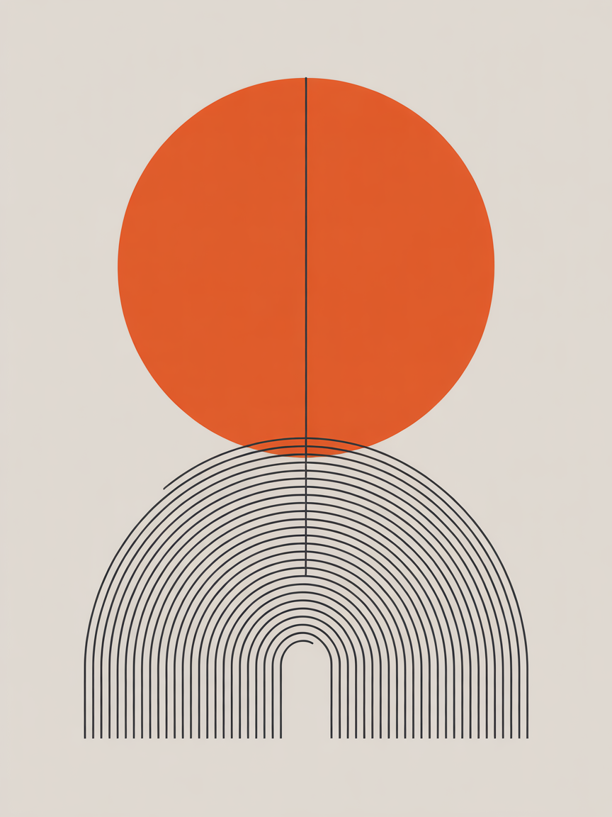Orange Circle with Line Art Arch Minimalist Wall Art