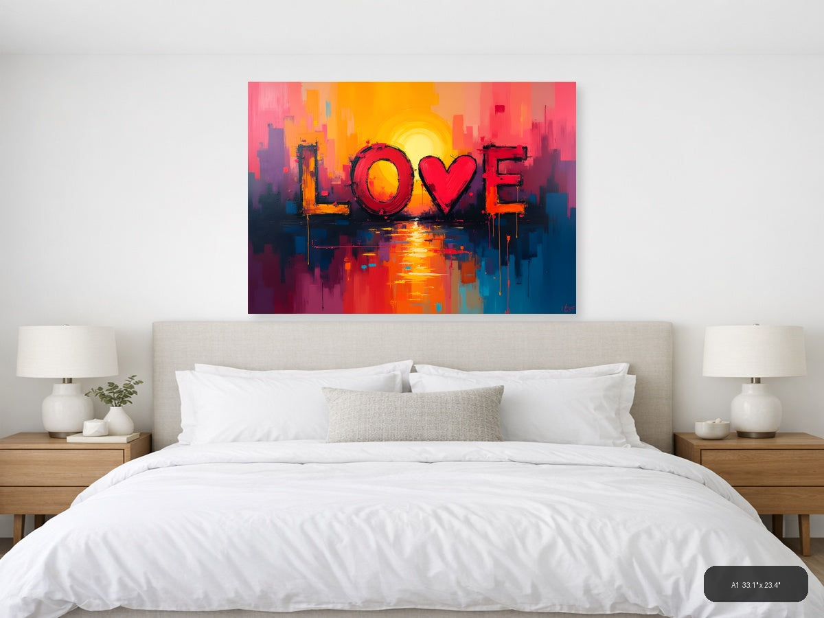 LOVE Abstract Sunset Cityscape Canvas Wall Art — A1 / Bedroom