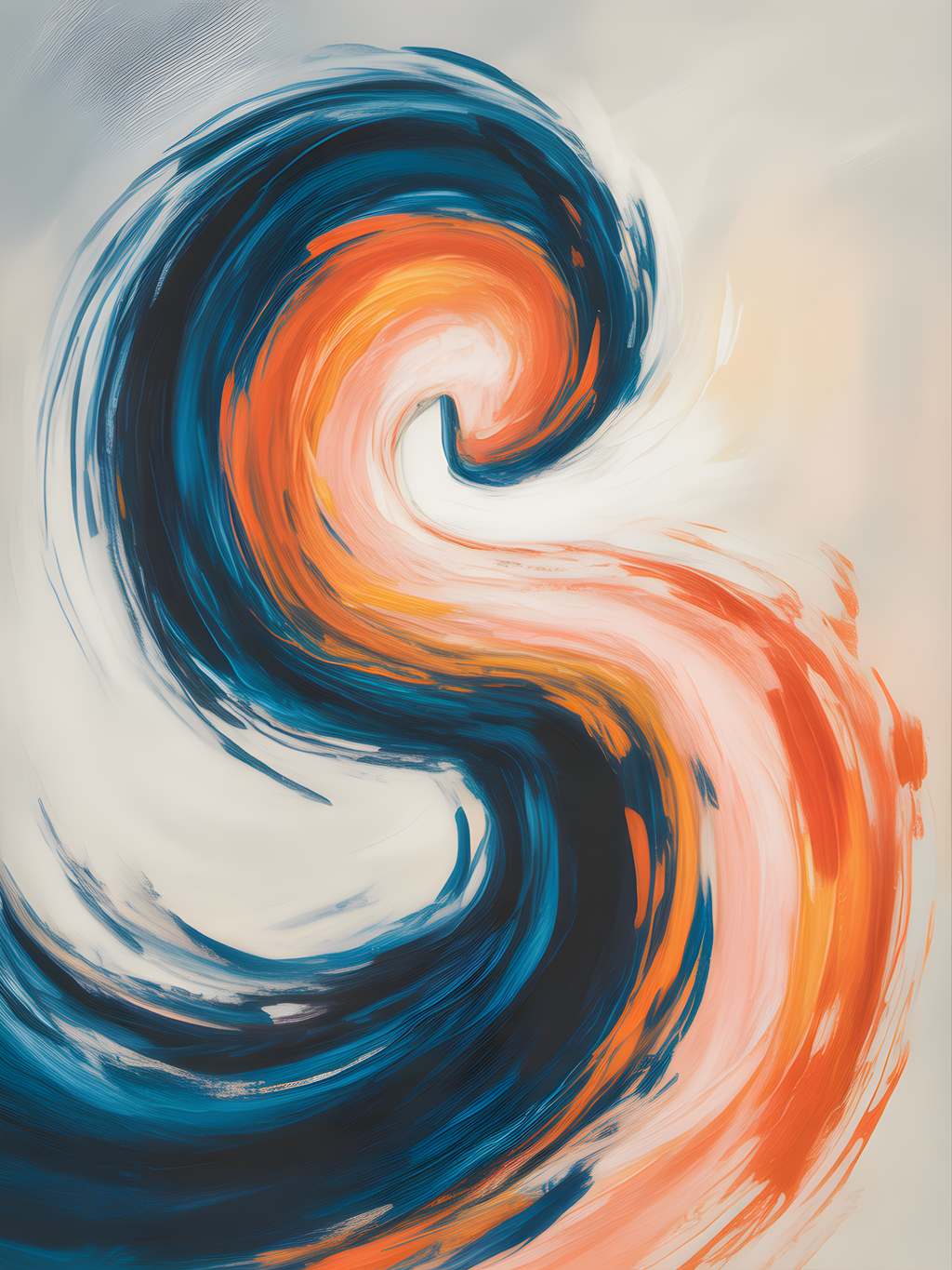Blue and Orange Abstract Swirl Modern Wall Art