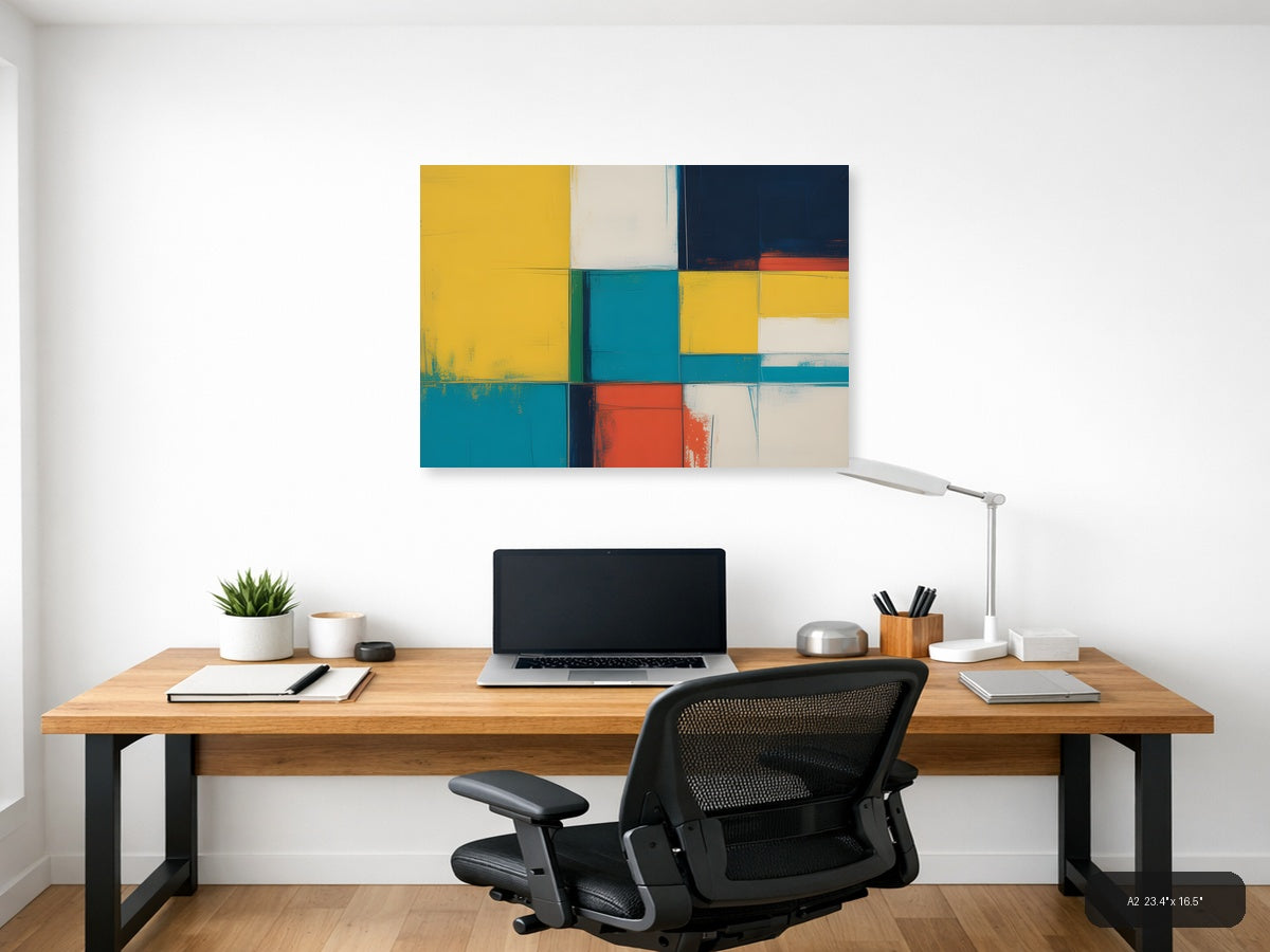 Colorful Geometric Blocks Abstract Canvas Wall Art — A2 / Office