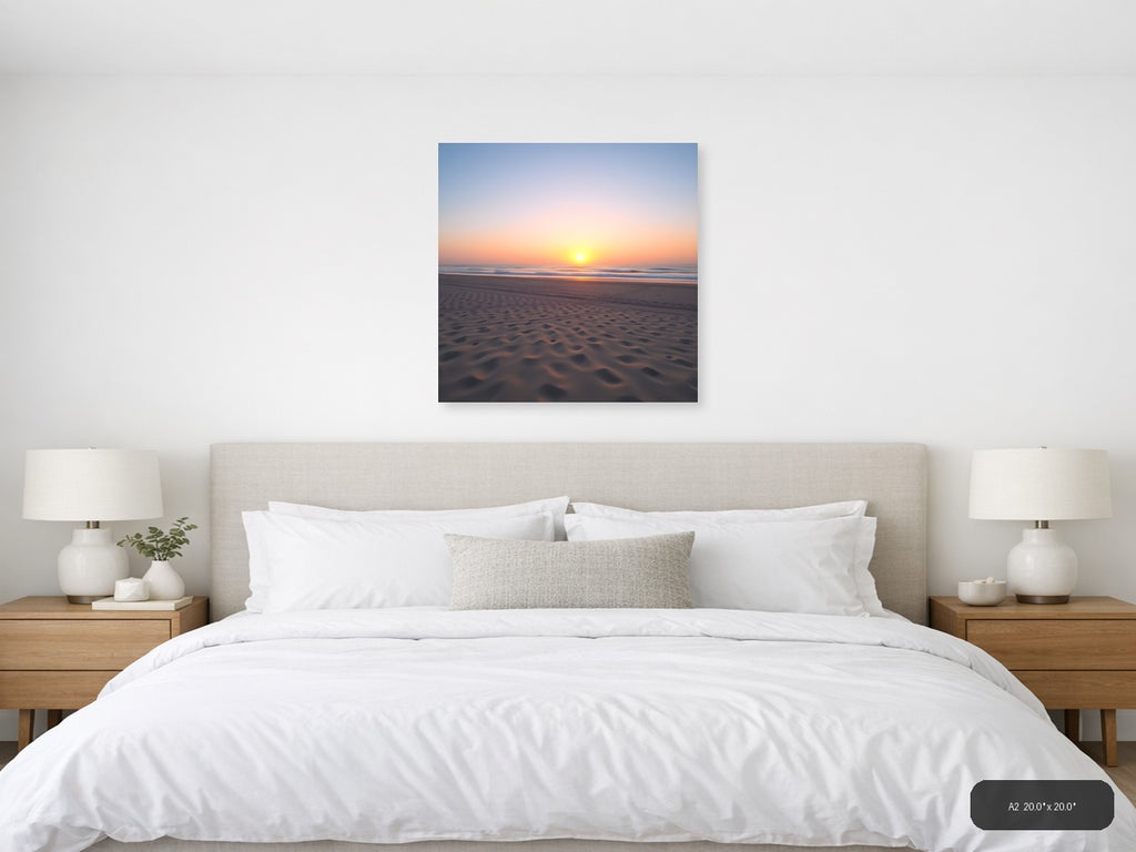 Minimalist Beach Sunset with Rippled Sand Wall Art — A2 / Bedroom