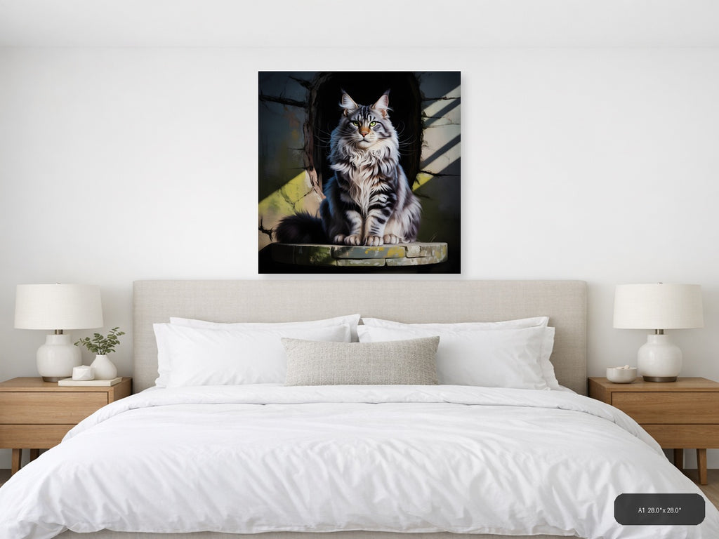 Majestic Long-Haired Cat Portrait Photography Wall Art — A1 / Bedroom