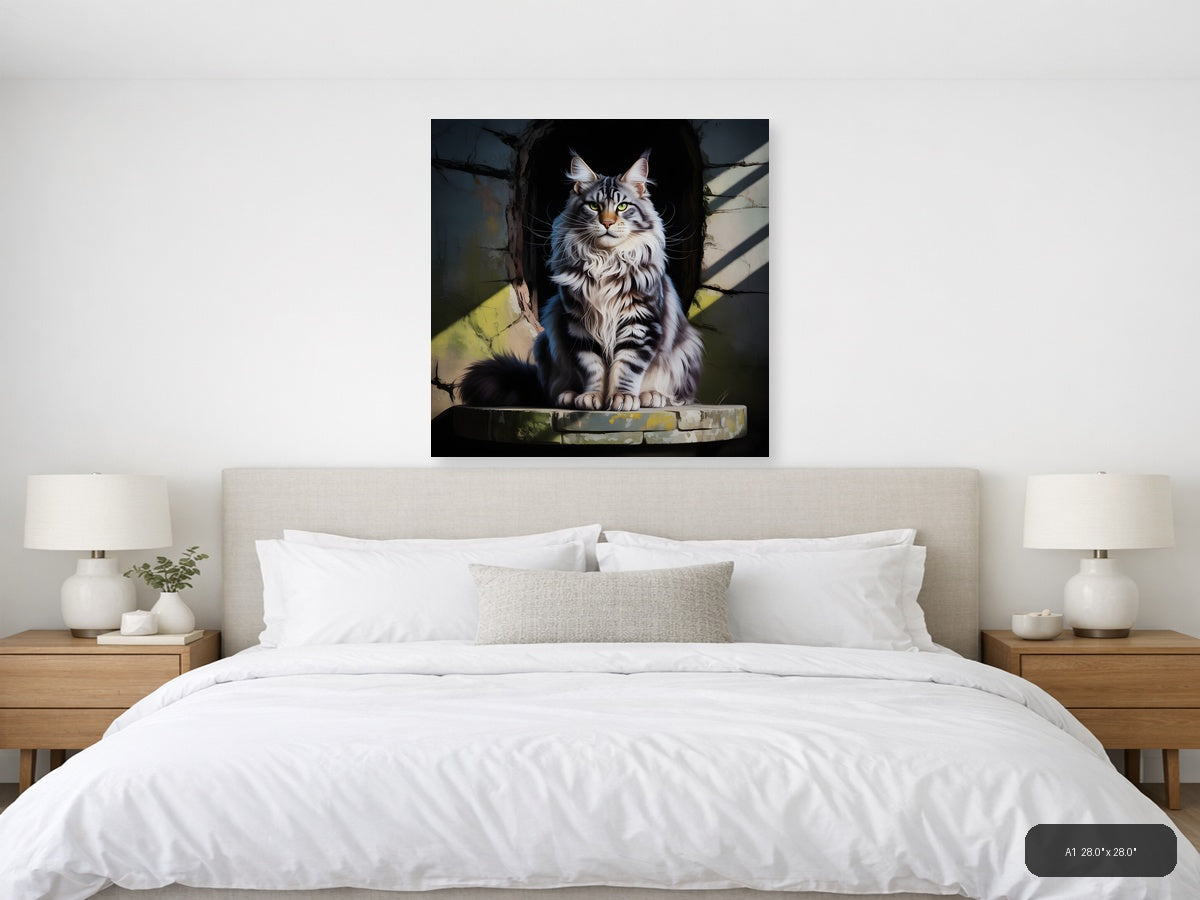 Majestic Long-Haired Cat Portrait Photography Wall Art — A1 / Bedroom