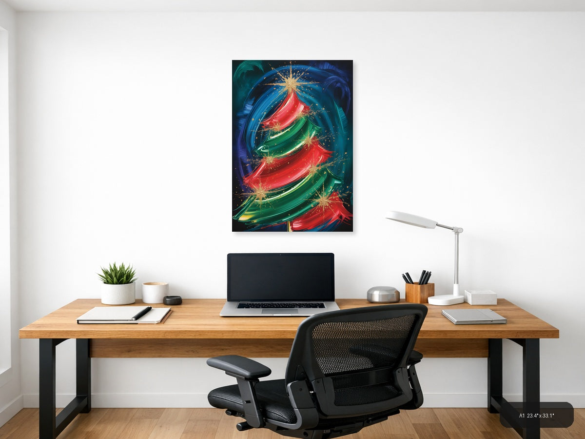 Abstract Christmas Tree Gold Sparkle Wall Art — A1 / Office