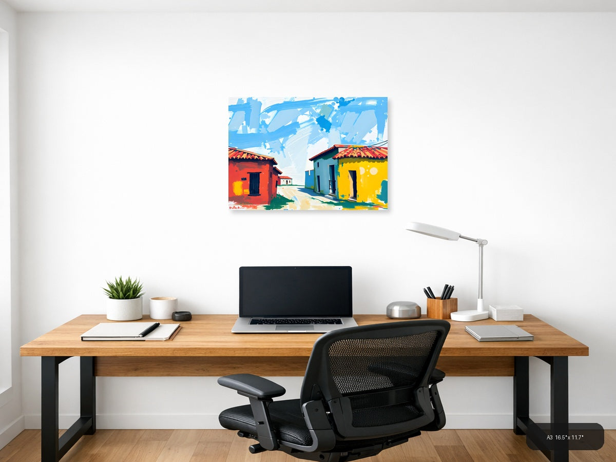 Colorful Colonial Houses Abstract Landscape Wall Art — A3 / Office