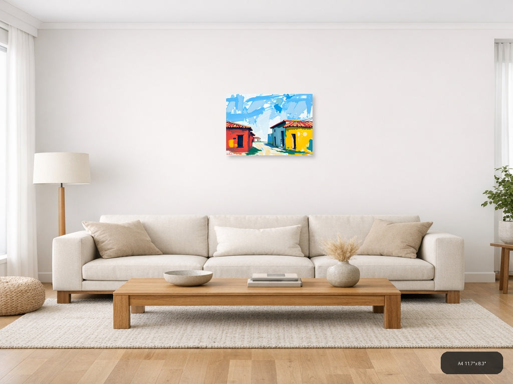 Colorful Colonial Houses Abstract Landscape Wall Art — A4 / Living Room