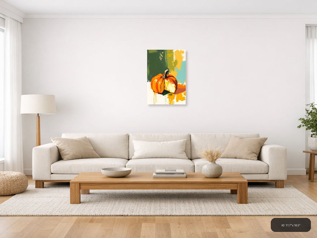 Abstract Orange Pumpkin Modern Autumn Wall Art — A3 / Living Room