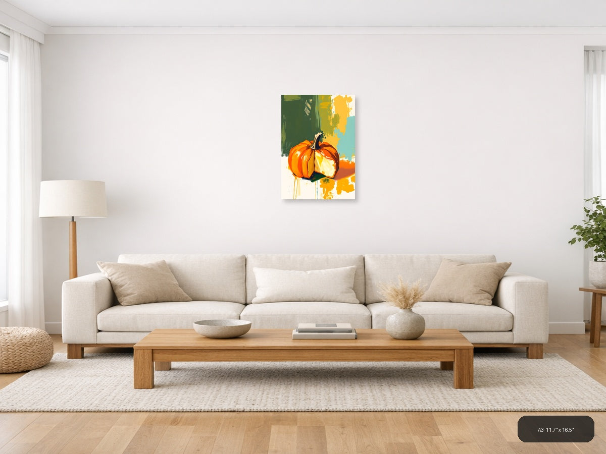 Abstract Orange Pumpkin Modern Autumn Wall Art — A3 / Living Room
