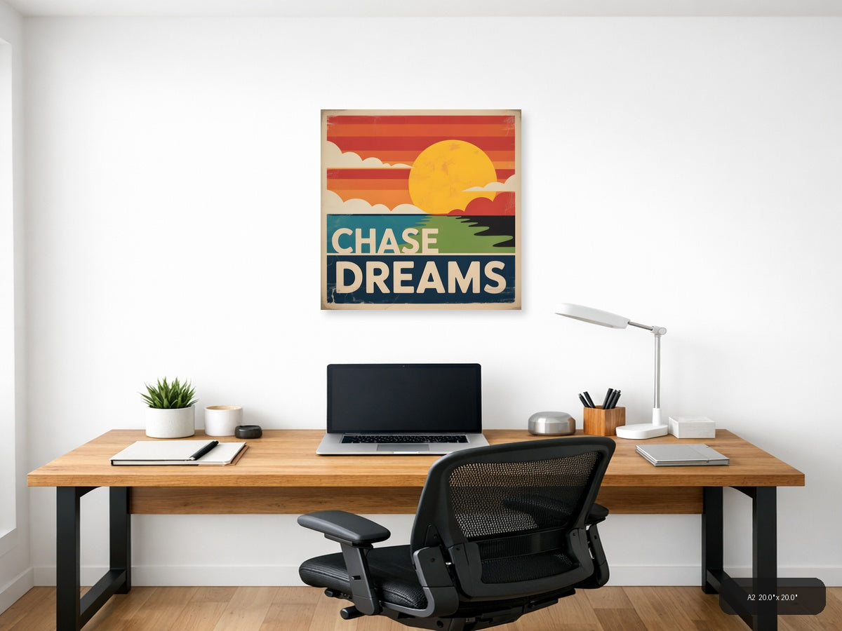 Chase Dreams Vintage Sunset Landscape Wall Art — A2 / Office