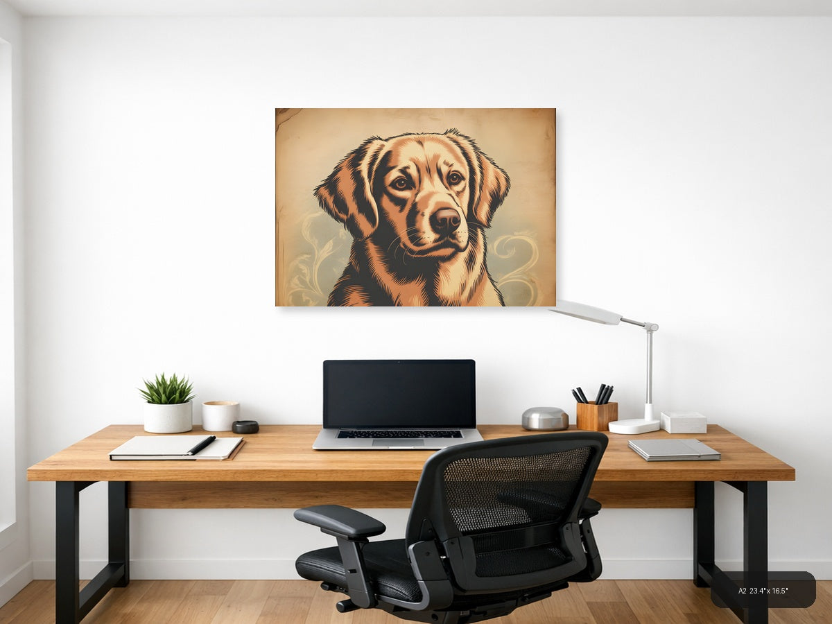 Vintage Brown Dog Portrait Wall Art — A2 / Office