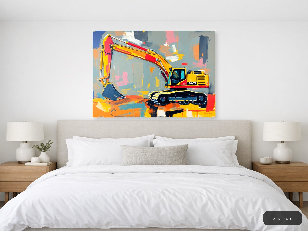Yellow Excavator Abstract Construction Wall Art — A1 / Bedroom