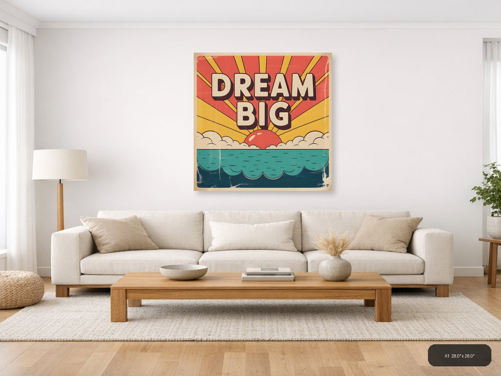 Dream Big Vintage Sunrise Ocean Wall Art — A1 / Living Room