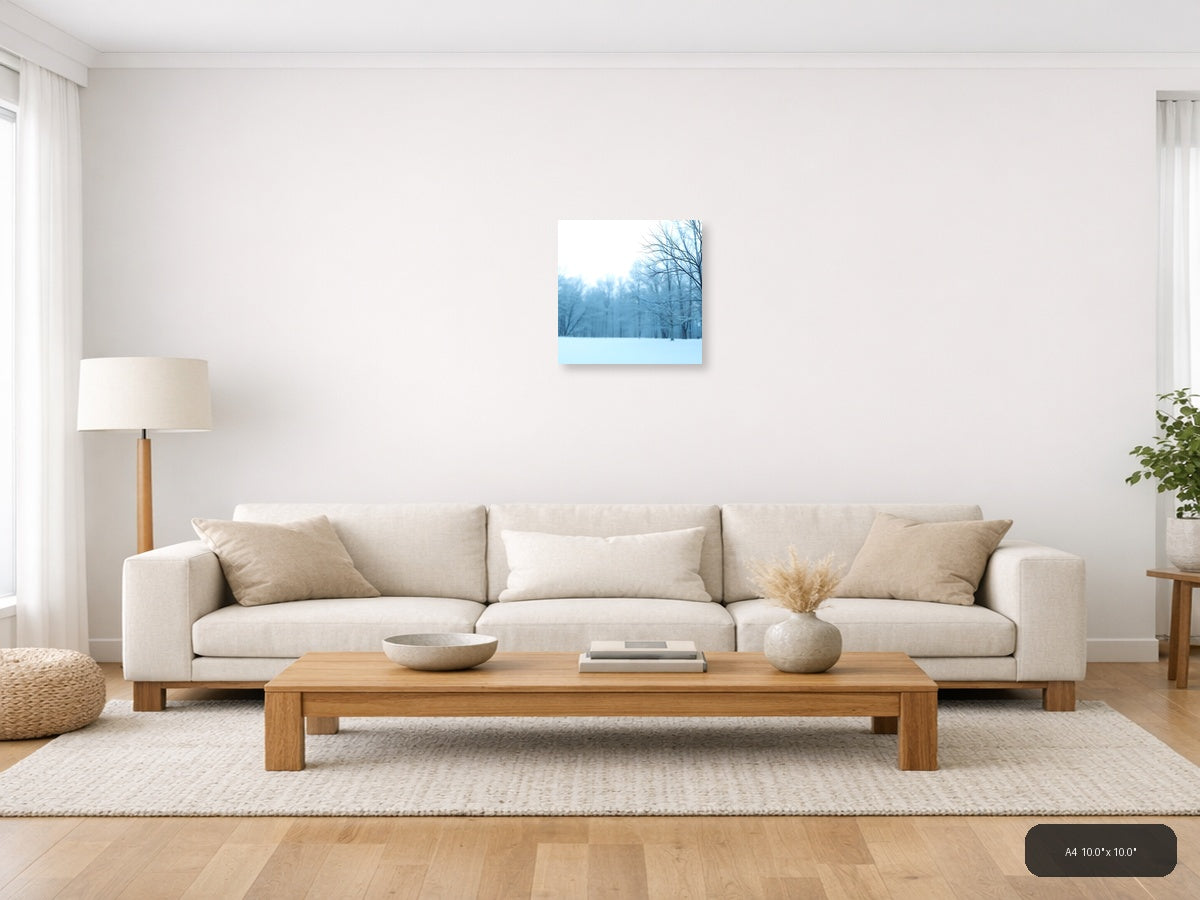 Minimalist Winter Forest Snow Landscape Wall Art — A4 / Living Room