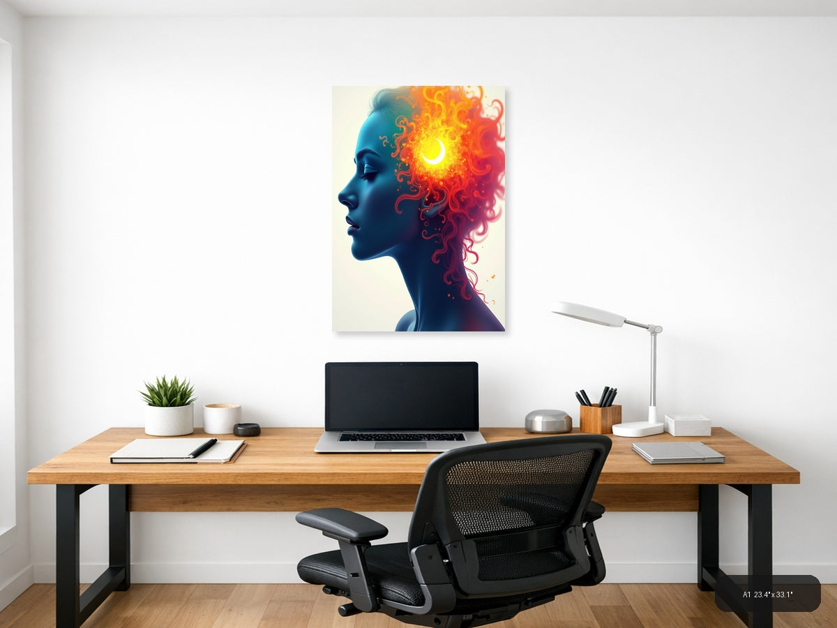 Blue Profile with Fiery Cosmic Energy Abstract Wall Art — A1 / Office