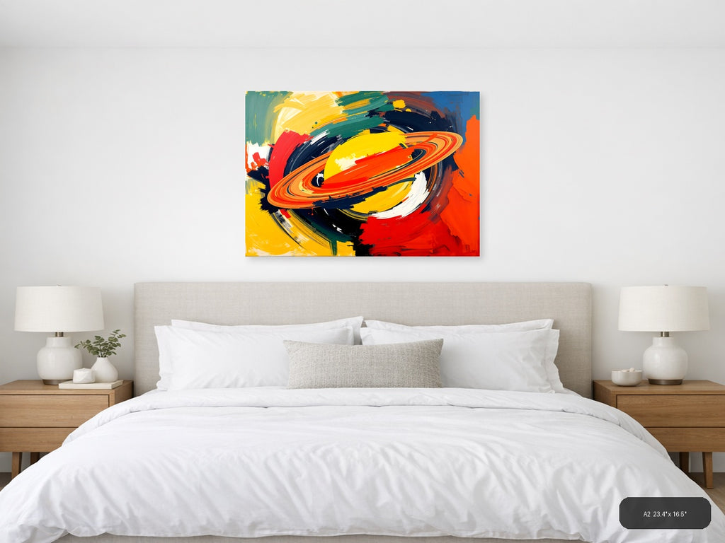 Vibrant Abstract Planet Ring Modern Colorful Wall Art — A2 / Bedroom