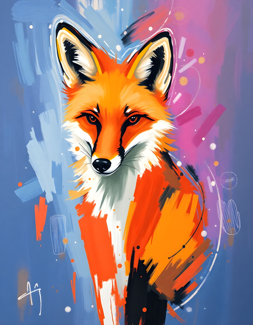 Abstract Fox Portrait: Vibrant Orange & Blue Wall Art