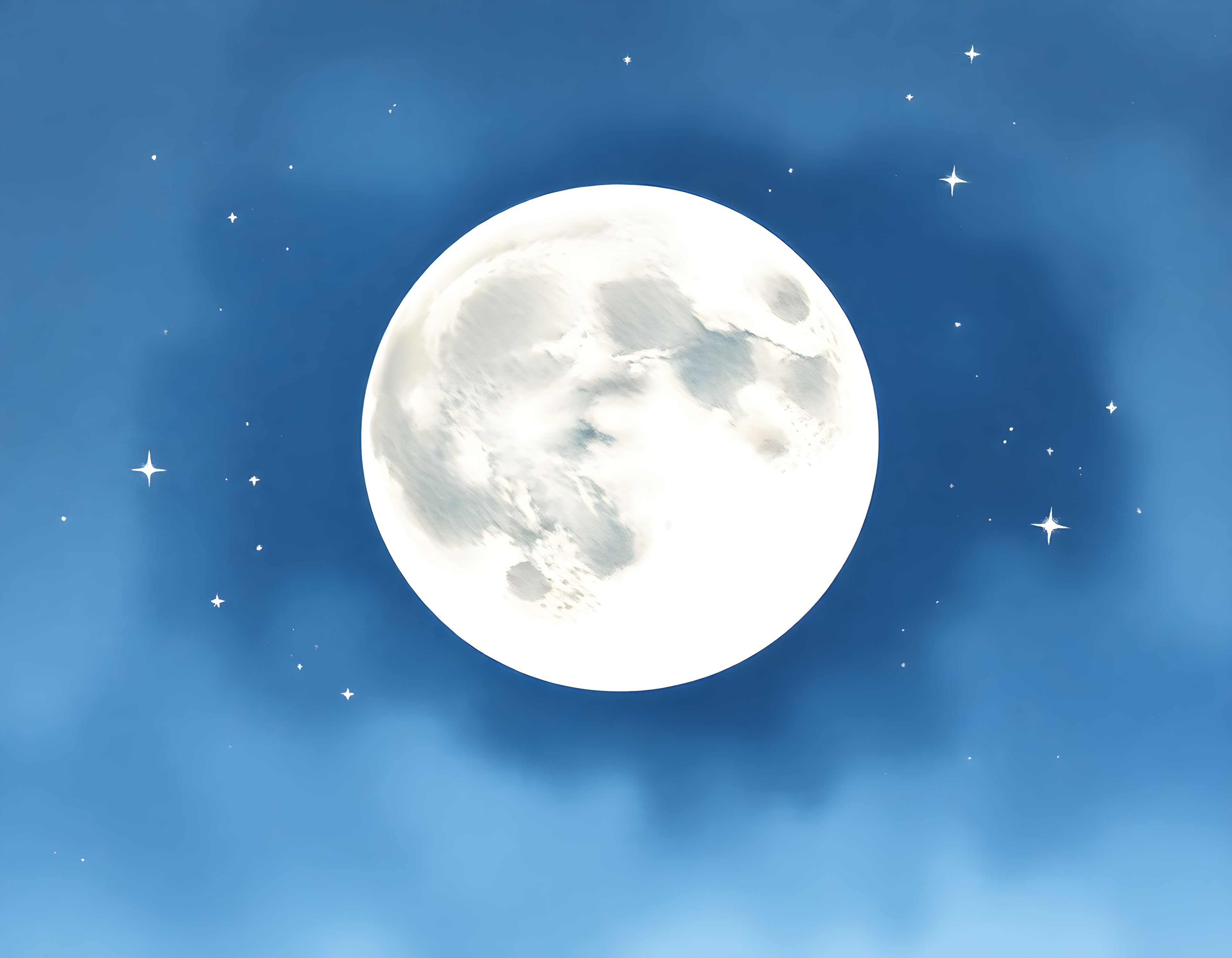 Full Moon Night Sky Watercolor Wall Art
